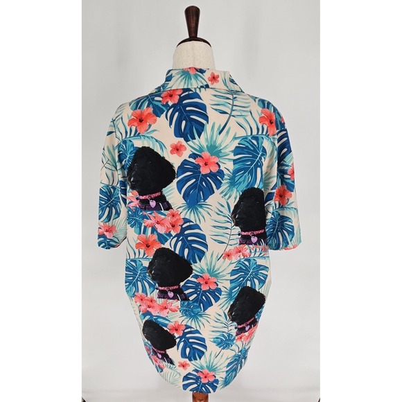 Poodle Hawaiian Tropical Oversized Camp Shirt Womens XXL Casual Summer Vacation - Picture 6 of 9